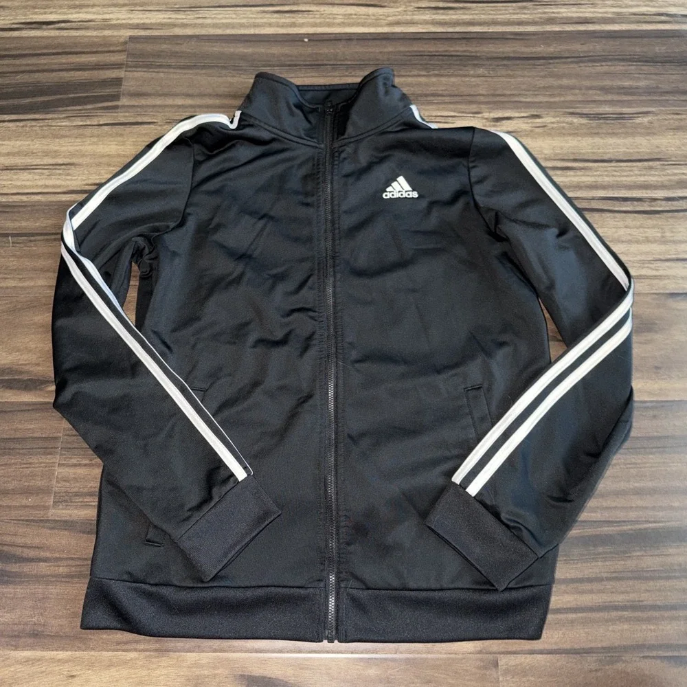 Adidas Classics Black Track Jacket Youth Xl (18/20) Striped Sleeves
